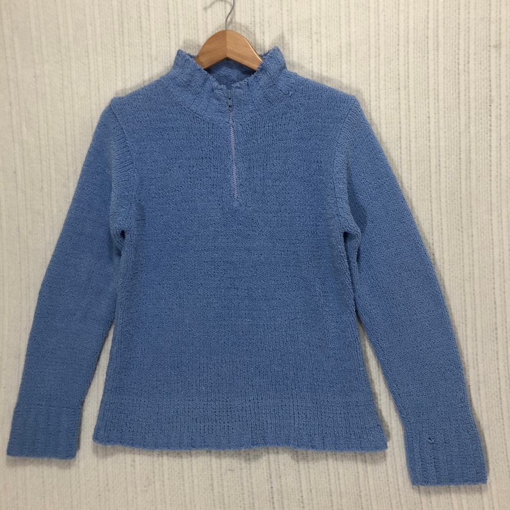 Pierre Cardin Quarter Zip Pullover Sweater Fuzzy Knit‎ Blue Women's Size Large
